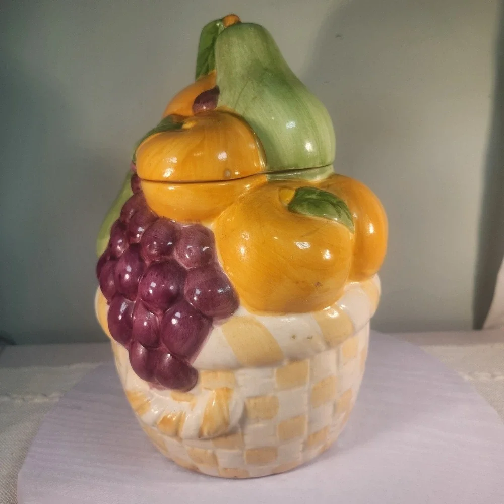 Vintage Cookie Jar Fruit In A Basket 10